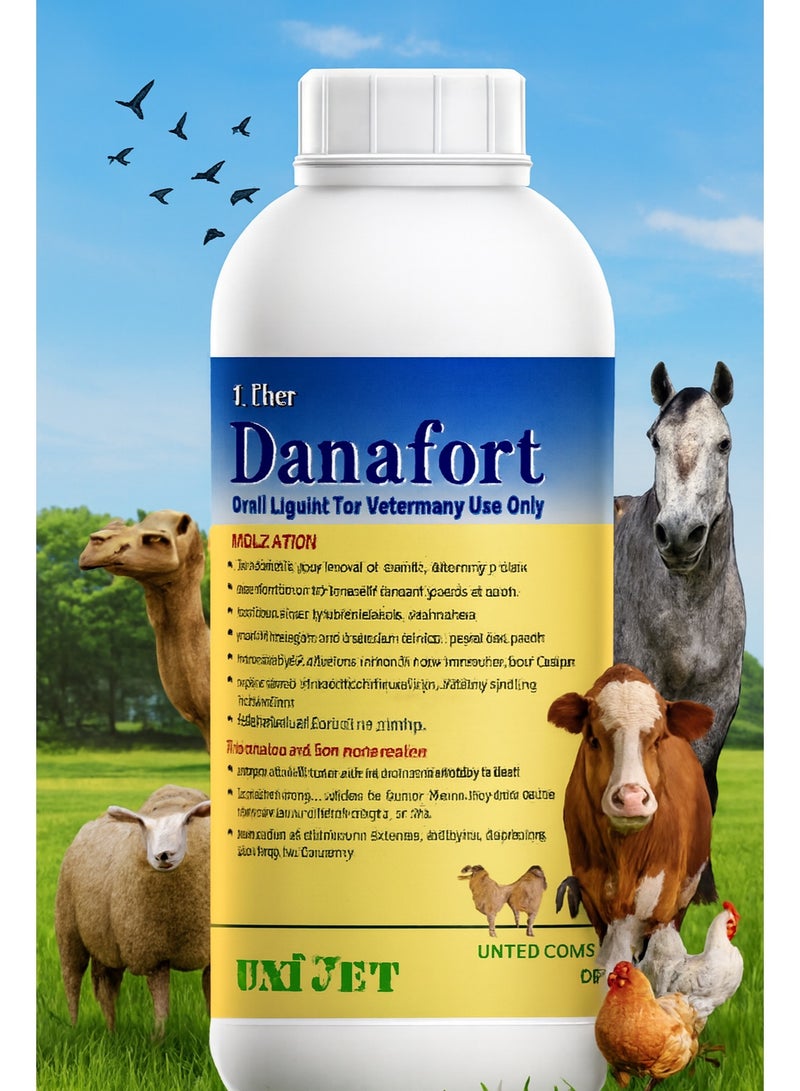 دانا فورت - مكمل غذائي عن طريق الفم من الفيتامينات، الأملاح و الأحماض الأمينية الأساسية للخيول، الجمال، الأبقار، الأغنام و الدواجن - 1 لتر